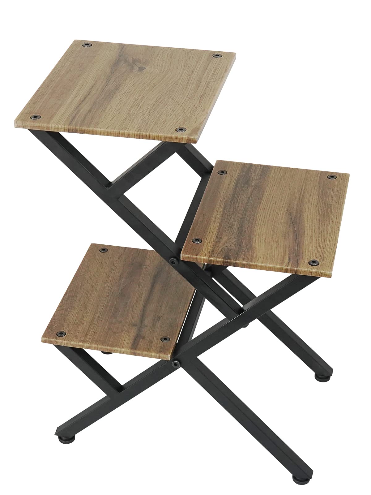 3-Tier Corner Plant Stand - Brown Wood & Black Metal Legs for Indoor Plants | Perfect for Living Room, Balcony & Home Decor