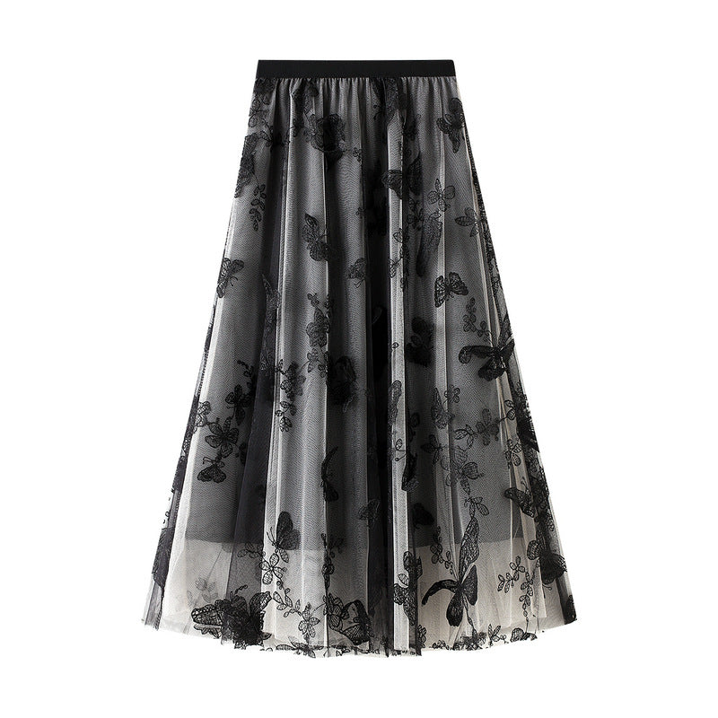 Elegant A-Line Lace Skirt with Butterfly Embroidery - Fairy Mesh Midi Skirt for Women | Perfect for Weddings, Parties & Romantic Date Nights