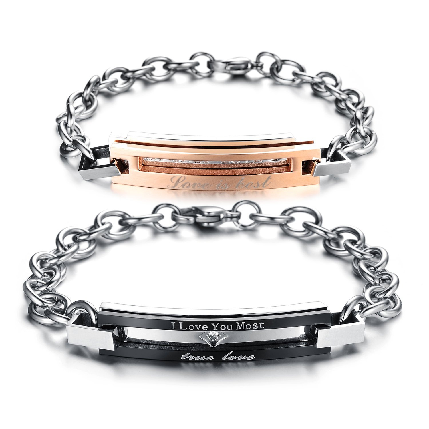 SunnyHouse His & Hers Matching Couple Bracelet Set - Titanium Stainless Steel Korean Style Love Bracelets in Gift Box - Romantic Anniversary Wedding Valentine's Day Gift for Couples