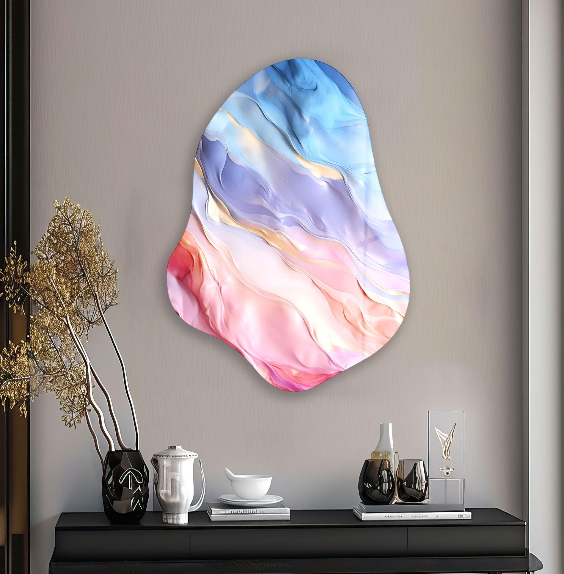 Abstract Pink Irregular Glass Wall Art - Modern Handmade Decor for Living Room, Bedroom & Office - Unique 3D Textured Hanging Art Piece for Home & Office Decor
