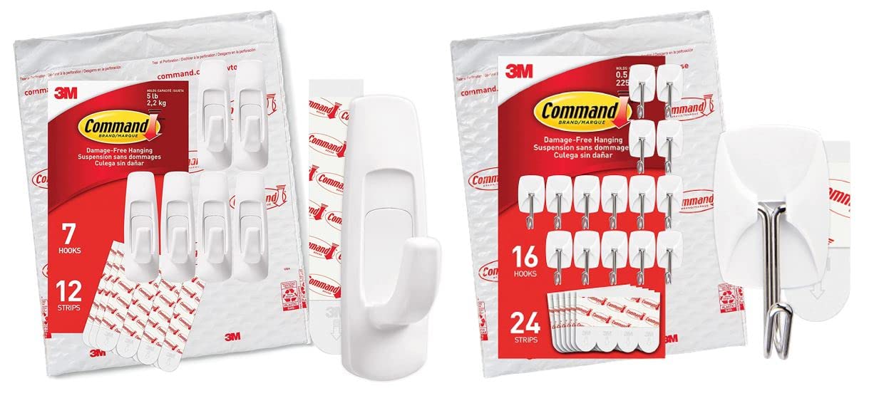 Command Wall Hooks Bundle - 16 Small Wire Toggle Hooks & 7 Large Utility Hooks with Adhesive Strips - Damage-Free Hanging Solution for Home, Office & Dorm Organization