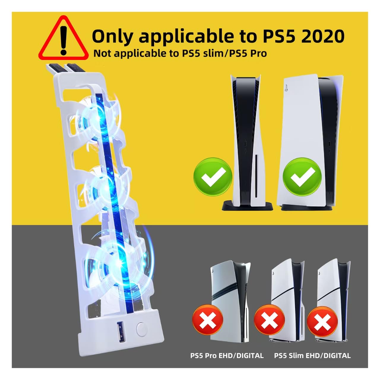 Upgraded PS5 Cooling Fan with LED Light & USB Port - Ultra Quiet Cooling System for Sony PS5 Digital/Disc Edition - White (Compatible with PS5 Only) - Perfect for Gaming, Streaming & Long Play Sessions