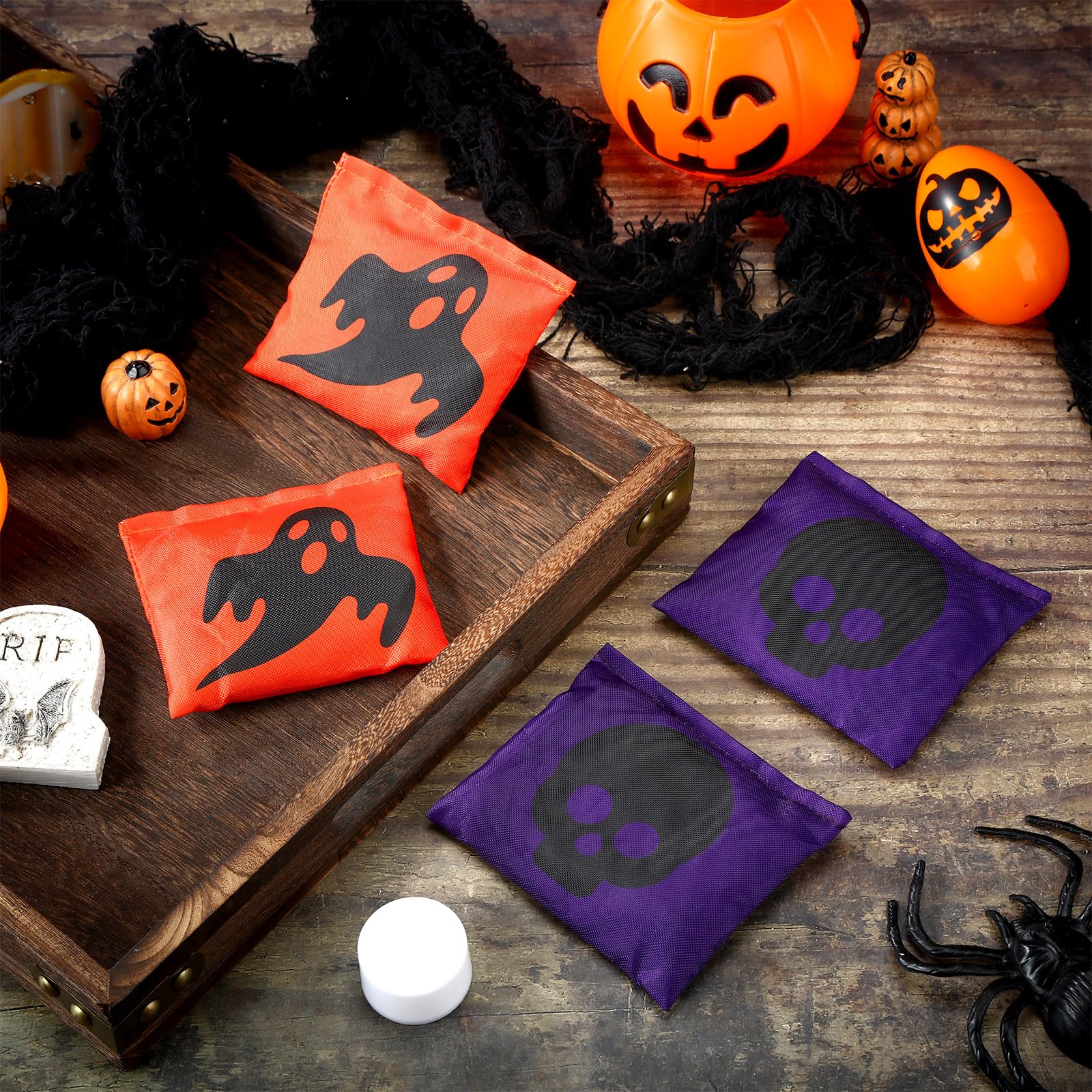12 Pcs Halloween Thanksgiving Christmas Cornhole Game Bags - Pumpkin Skull Ghost Design Bean Bags for Tossing Games, Outdoor Party, Holiday Festivals & Family Gatherings