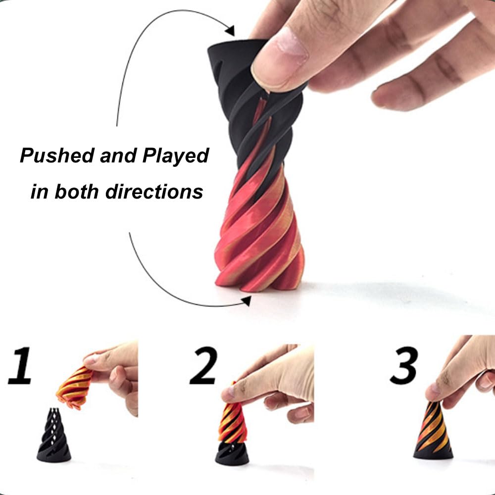 3D Printed Spiral Fidget Toys for Stress Relief - 2-Way Push Play Sensory Toys for Adults & Kids - Anxiety Relief & Focus Aid (3 Pack) - Perfect for Office, Classroom & ADHD Therapy