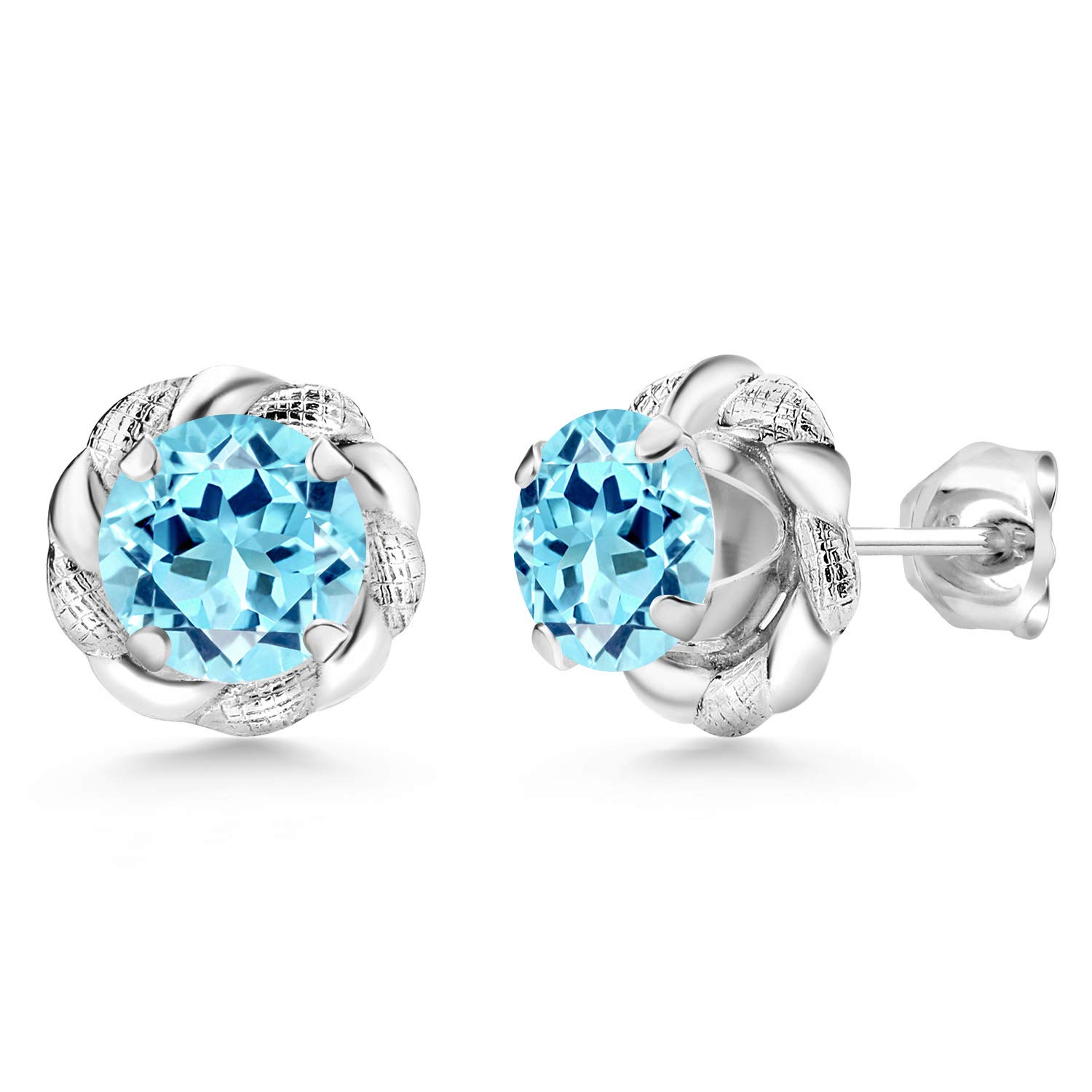 Gem Stone King 925 Sterling Silver 6MM Round Gemstone Birthstone Flower Stud Earrings for Women & Men - Perfect Gift for Birthday, Anniversary & Special Occasions