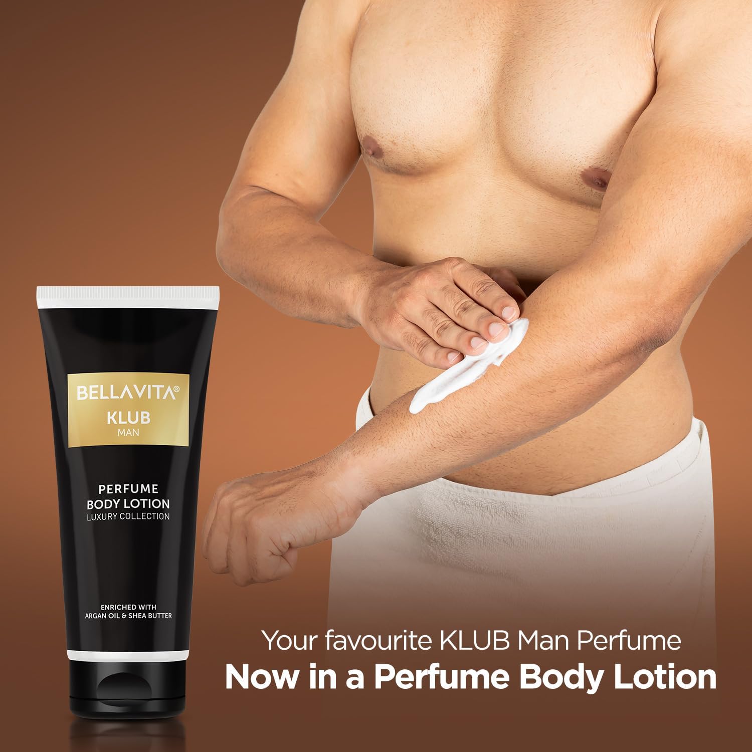 Bella Vita Luxury KLUB Men's Body Perfume Lotion - Hydrating & Nourishing with Argan Oil & Shea Butter (200ml) for Soft, Supple & Healthy Skin | Perfect for Daily Moisturizing & Post-Shave Care