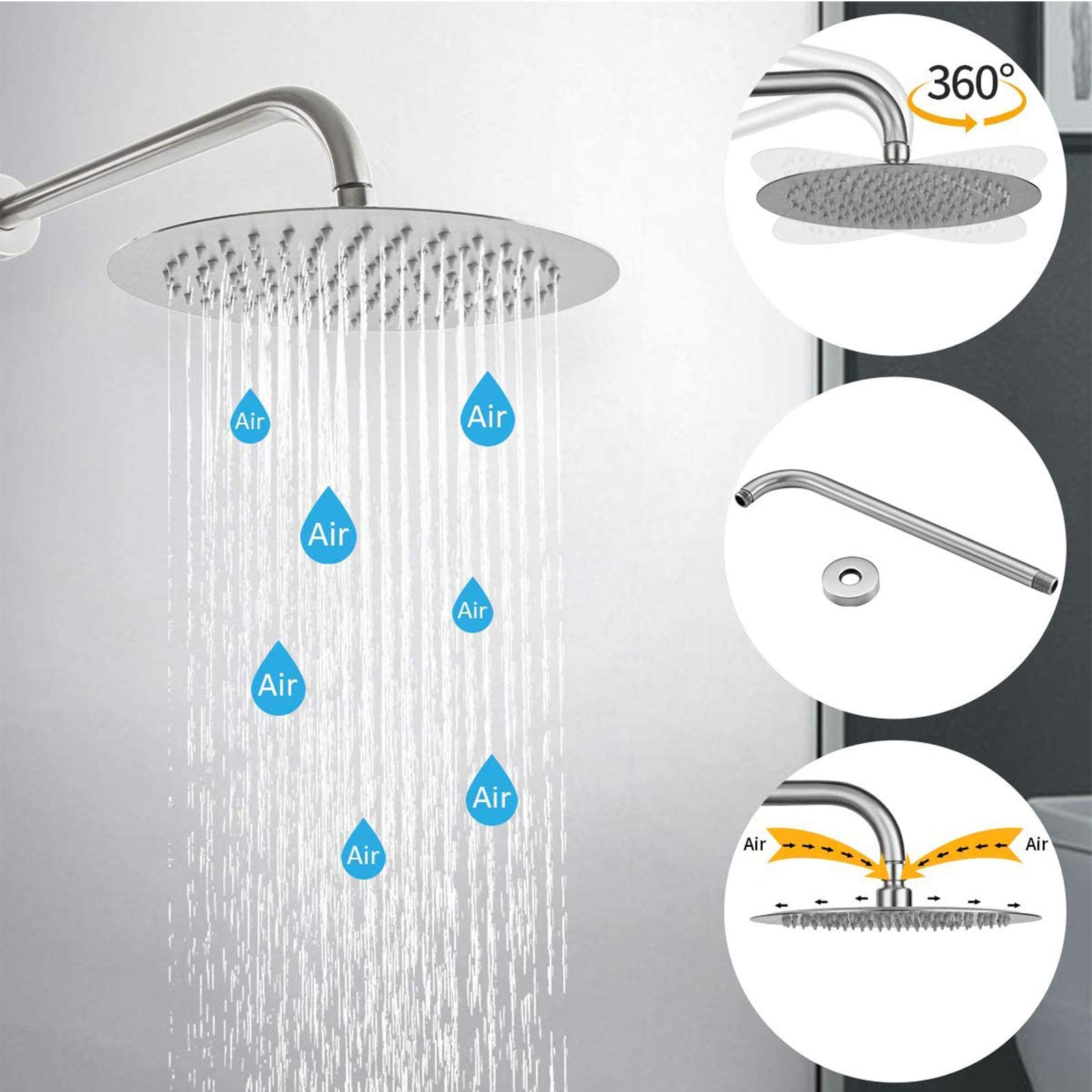 LUNEZY 10 Inch Round Rainfall Shower Head System - Brushed Nickel Finish - Wall Mounted Shower Faucet Set with Handheld Sprayer - Perfect for Modern Bathroom & Spa-Like Experience
