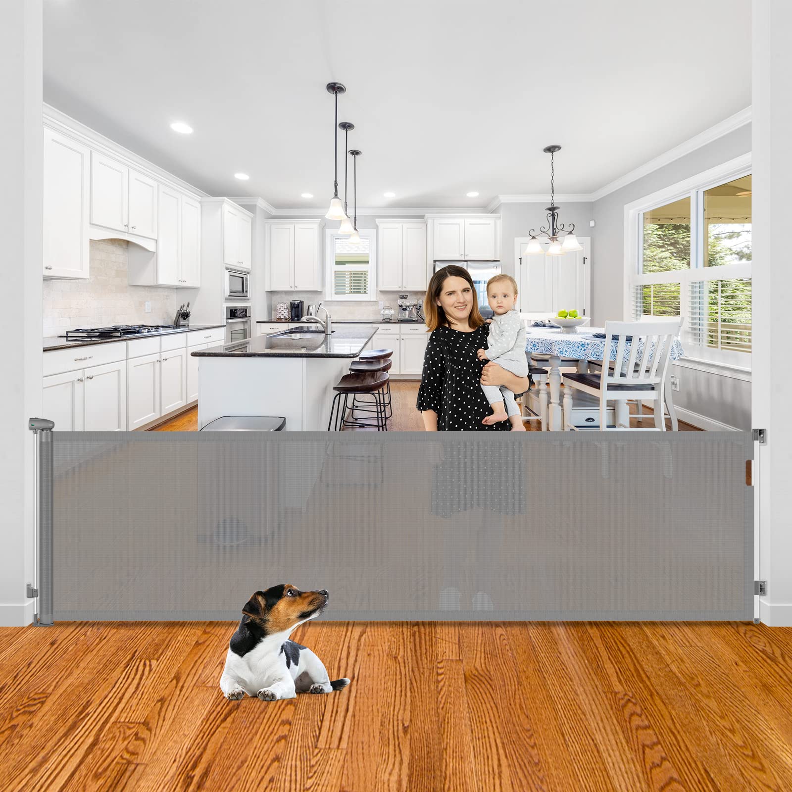 102 Inch Extra Wide Retractable Baby & Pet Gate for Large Openings - Safety Barrier for Doorways, Stairs, Hallways - Child Proof & Dog Proof for Home Use