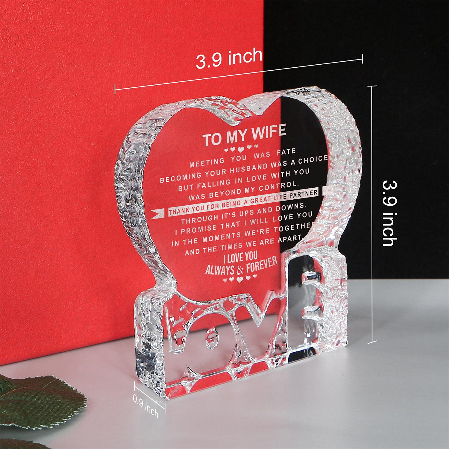 Custom Heart Crystal Gift for Wife - Romantic Anniversary & Valentine's Day Present for Her