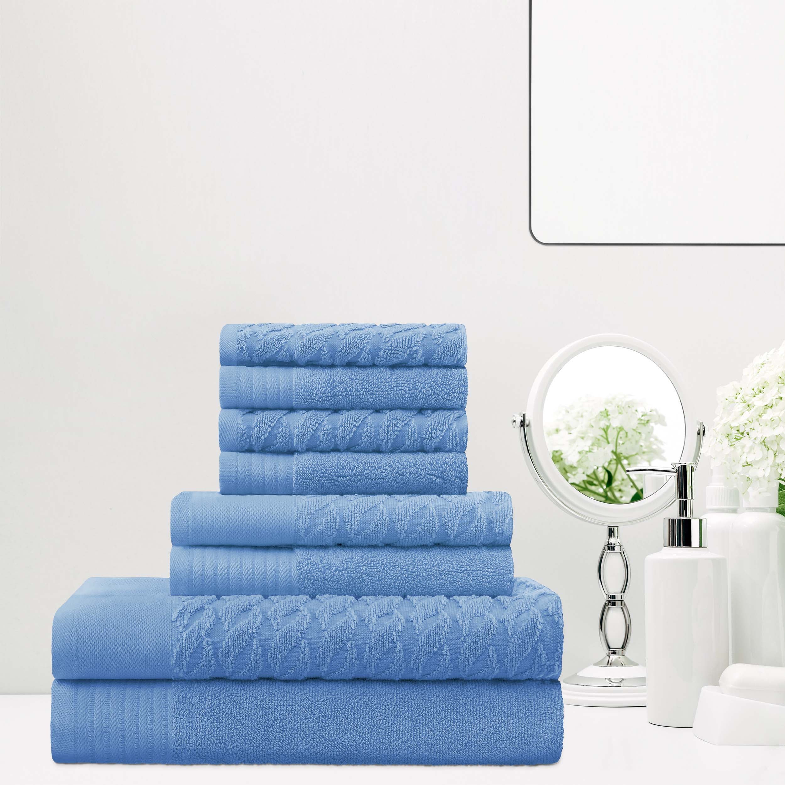 Premium 8-Piece Turkish Cotton Towel Set - Jacquard Herringbone & Solid Bath Towels, Hand Towels & Washcloths - Luxury Spa & Bathroom Essentials for Home & Hotel Use