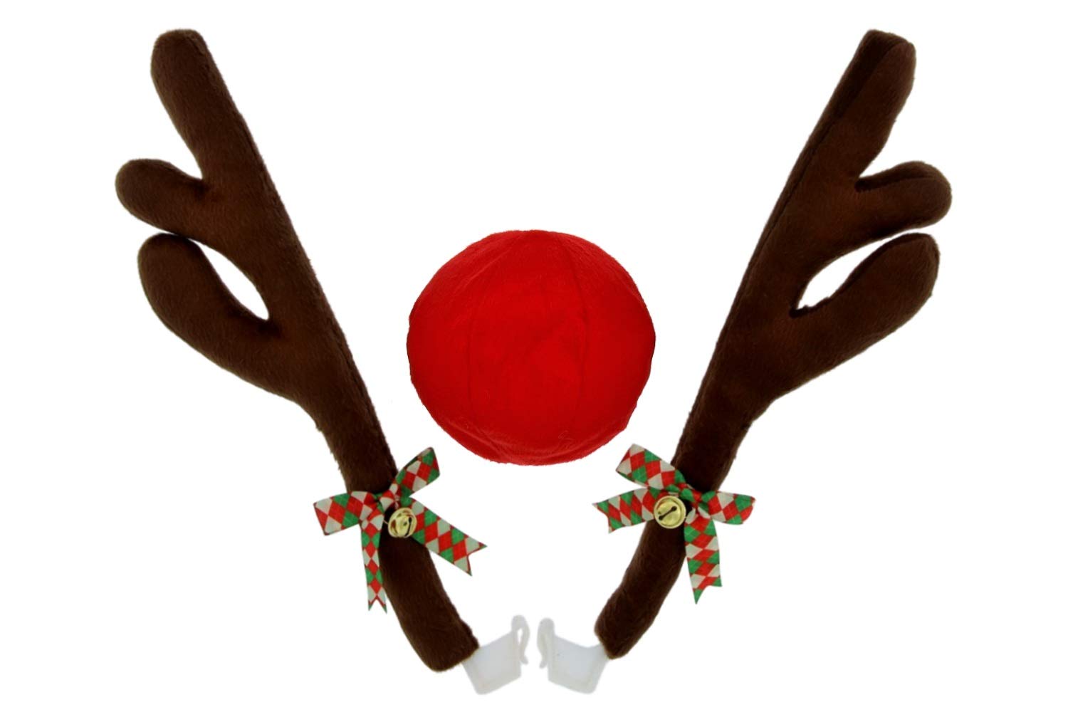 Reindeer Antlers and Nose Rudolph Car Kit - Easy to Install Christmas Car Decor for Windows & Grill - Festive Vehicle Accessories with Jingle Bells & Plush Red Nose - Perfect for Holiday Parades, Christmas Light Tours & Family Road Trips
