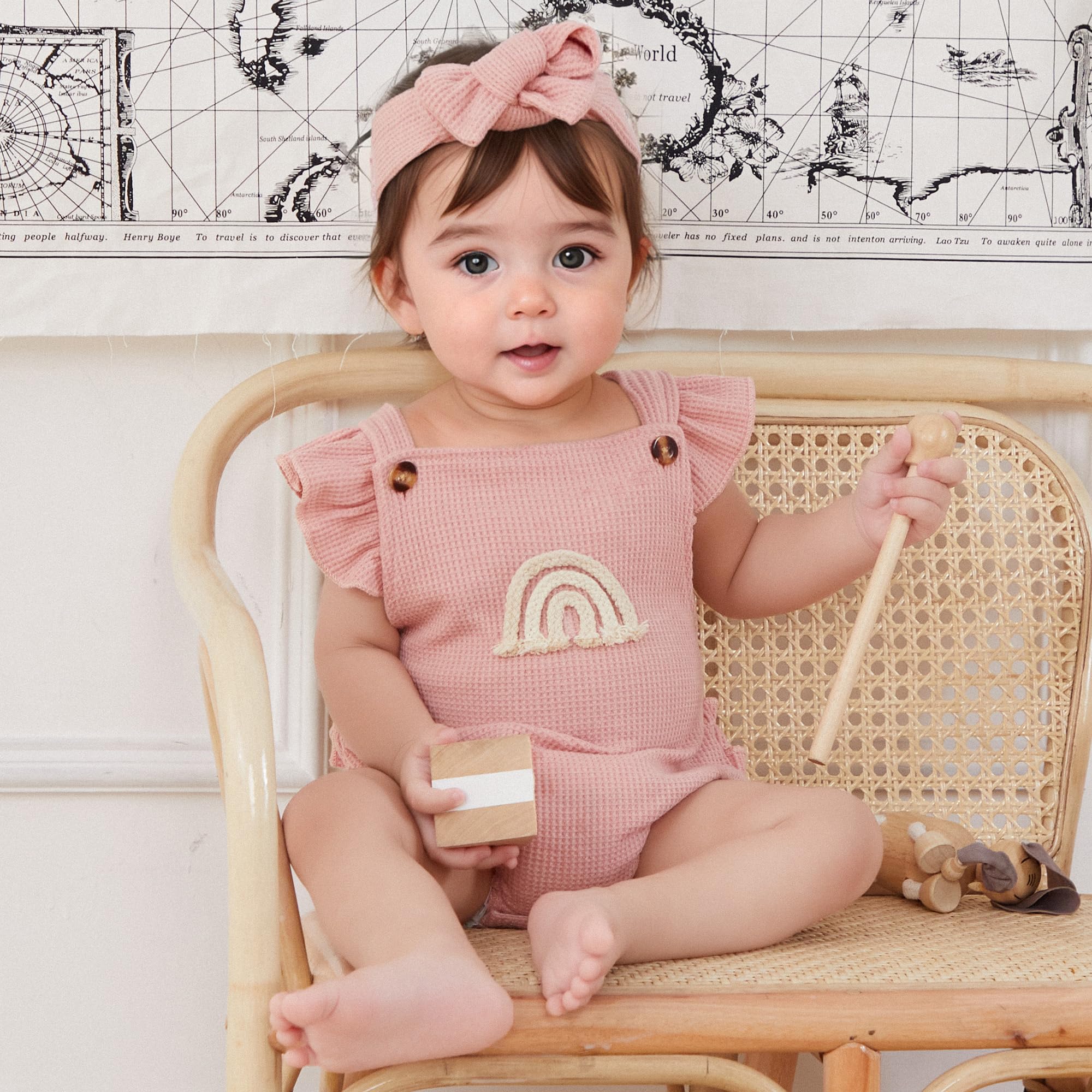 Boho Rainbow Baby Girl Clothes - Newborn Infant Ruffled Sleeveless Romper with Headband Outfit | Cute Summer Outfit for Photoshoot, Birthday Party & Playdate