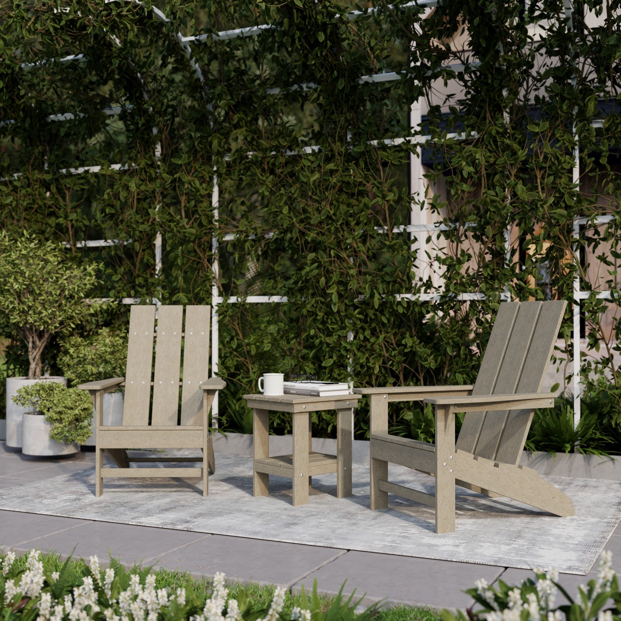 Freedom 3-Piece Modern Adirondack Chair Set with Side Table - Outdoor Patio Furniture for Backyard, Garden & Poolside Relaxation