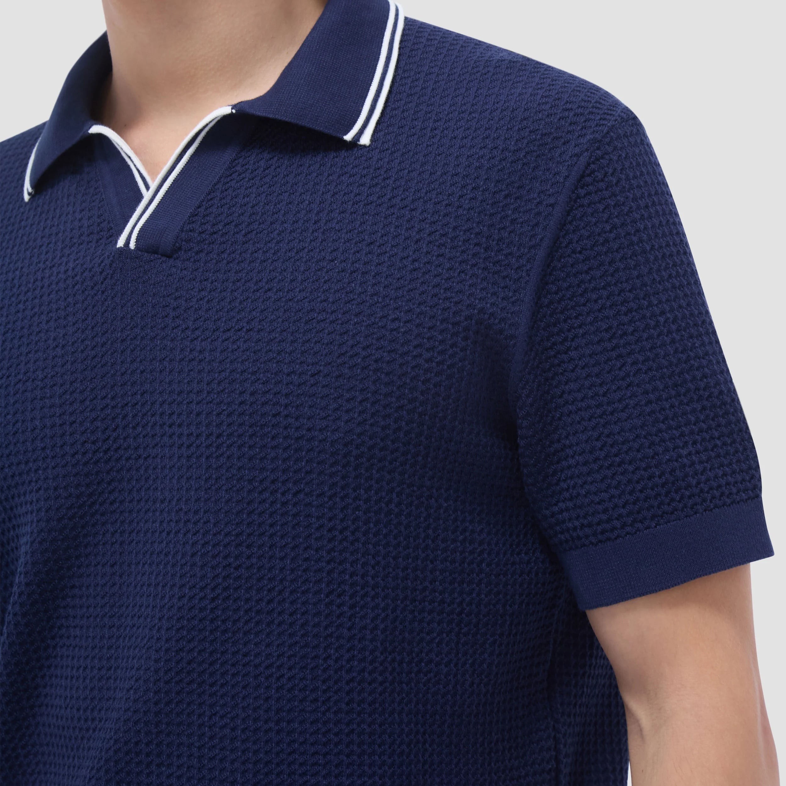 Bugatchi Men's Short Sleeve Johnny Collar Sweater - Navy Blue Cotton Knit Pullover for Casual Wear & Office Outfits