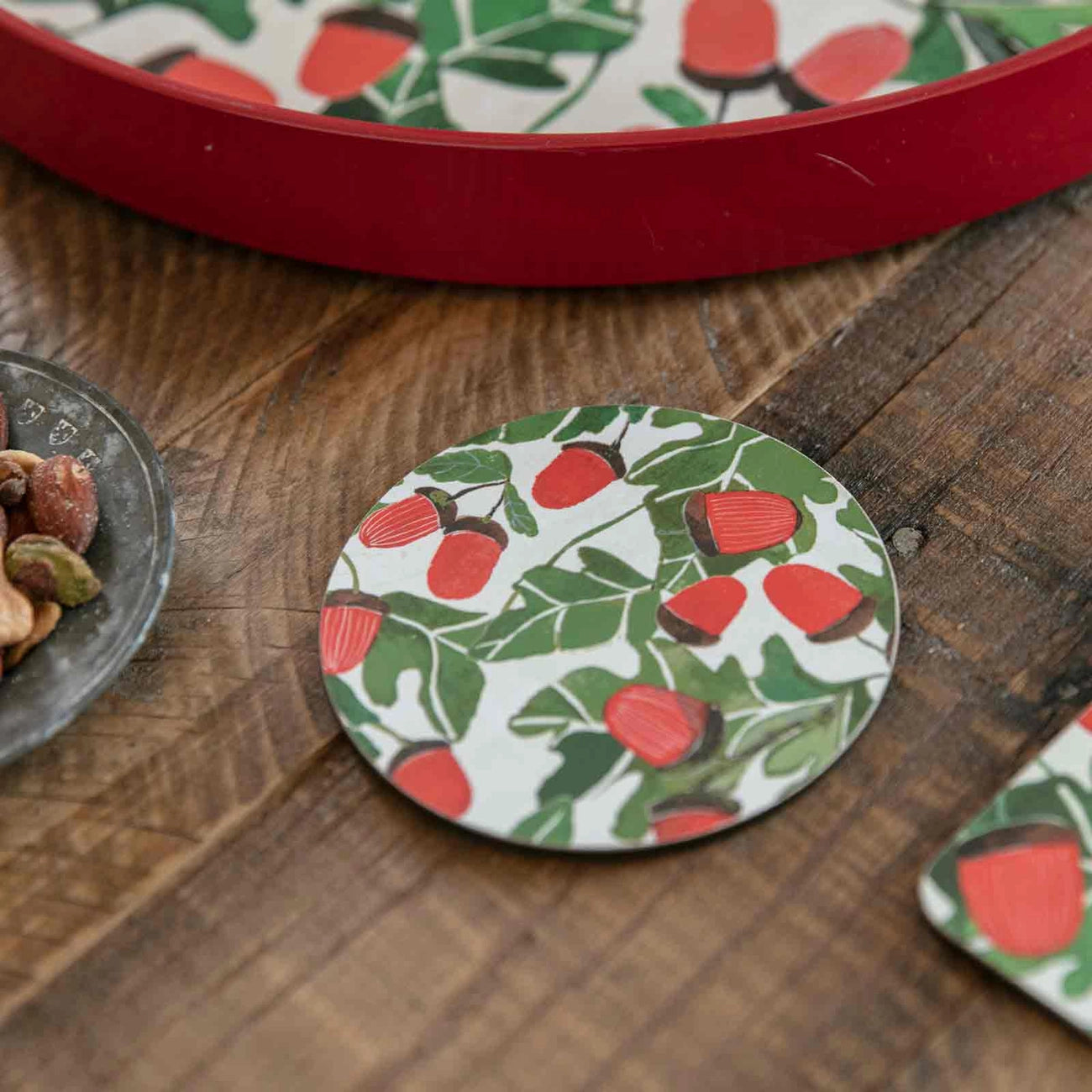 Premium Acorn-Themed Cork Coasters Set of 4 - Natural Wood Drink Protectors for Coffee Tables, Bars & Home Decor