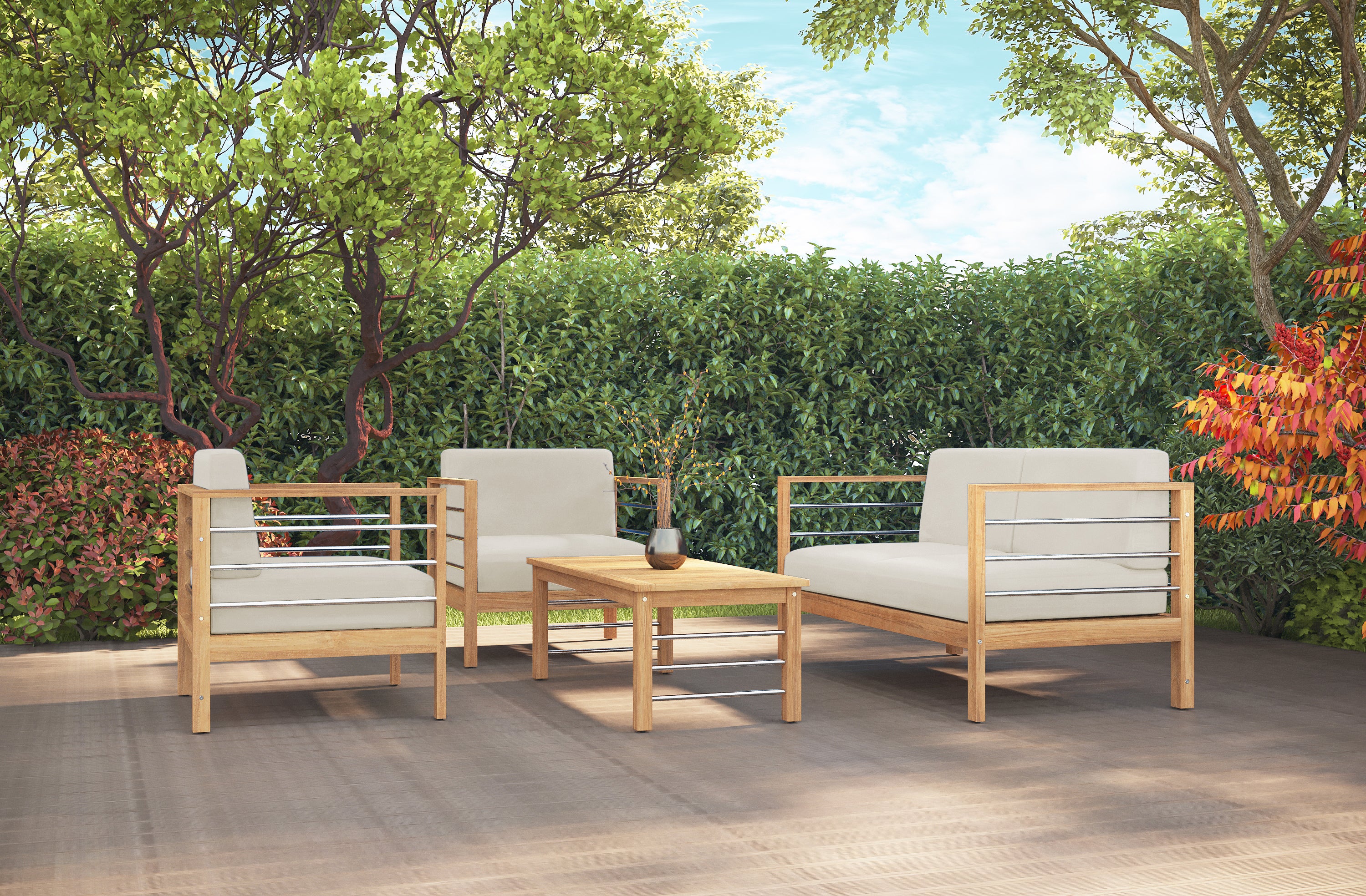 Premium 4-Piece Teak Outdoor Patio Deep Seating Set with Sunbrella Cushions - Waterproof & UV Resistant - Perfect for Backyard, Garden, Poolside & Patio Relaxation