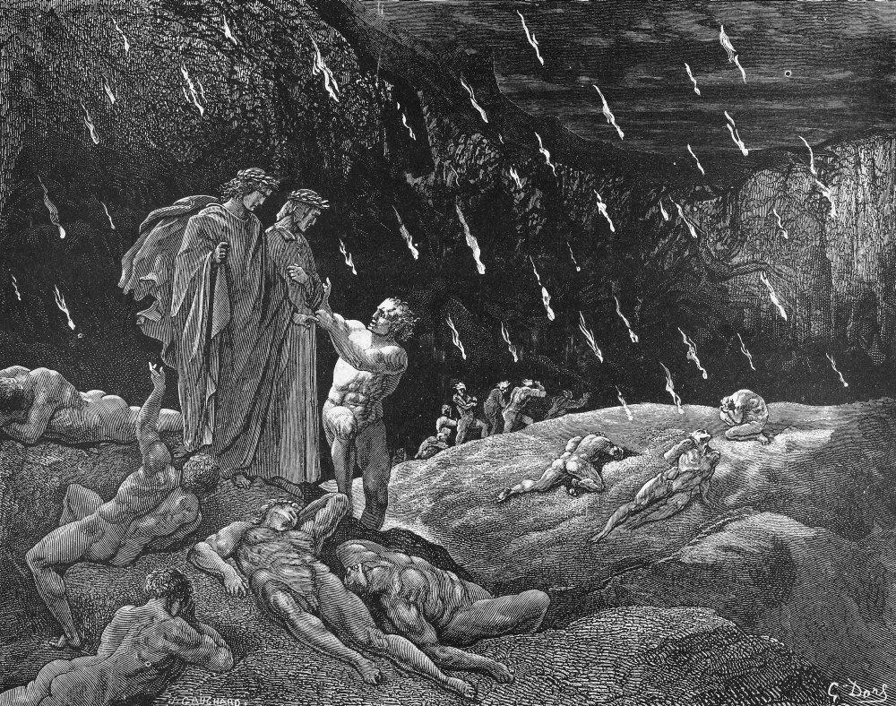 Dante Inferno - Dante and Virgil in the 8th Circle of Hell - Flatterers Punishment Art Print - Italian Literature Wall Decor - Perfect for Book Lovers & Classic Art Collectors