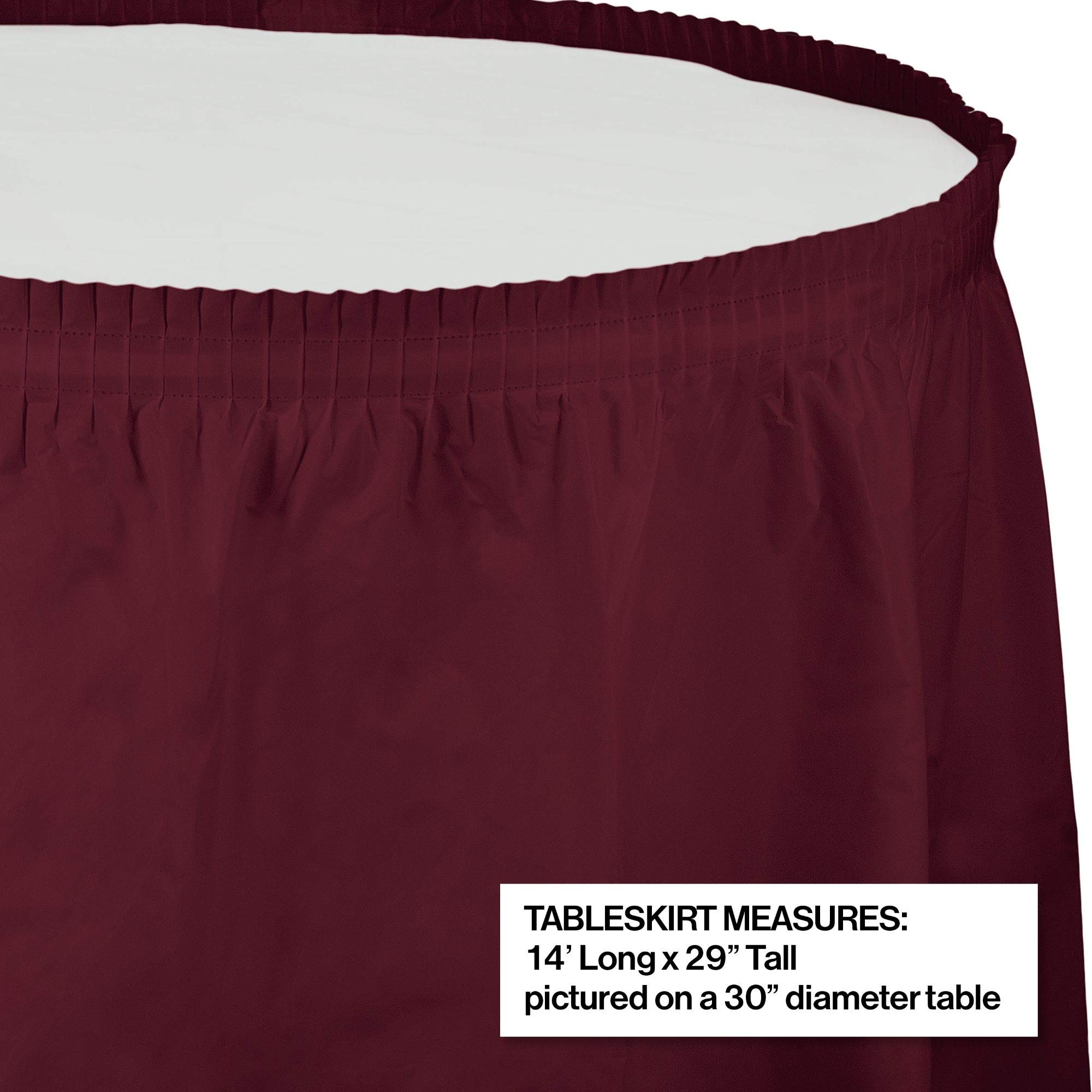 6 Pack Burgundy Red Pleated Disposable Plastic Table Skirts - 14 Foot Party Picnic Table Cover for Outdoor Events, Weddings & Banquets