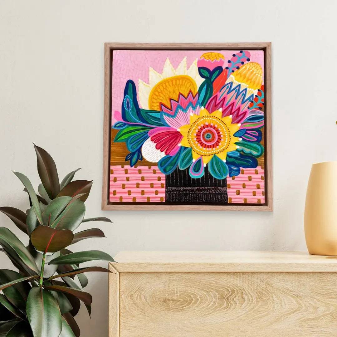 Sunflower & Proteas Original Handmade Painting - Floral Wall Art for Home Decor, Living Room, Bedroom & Office