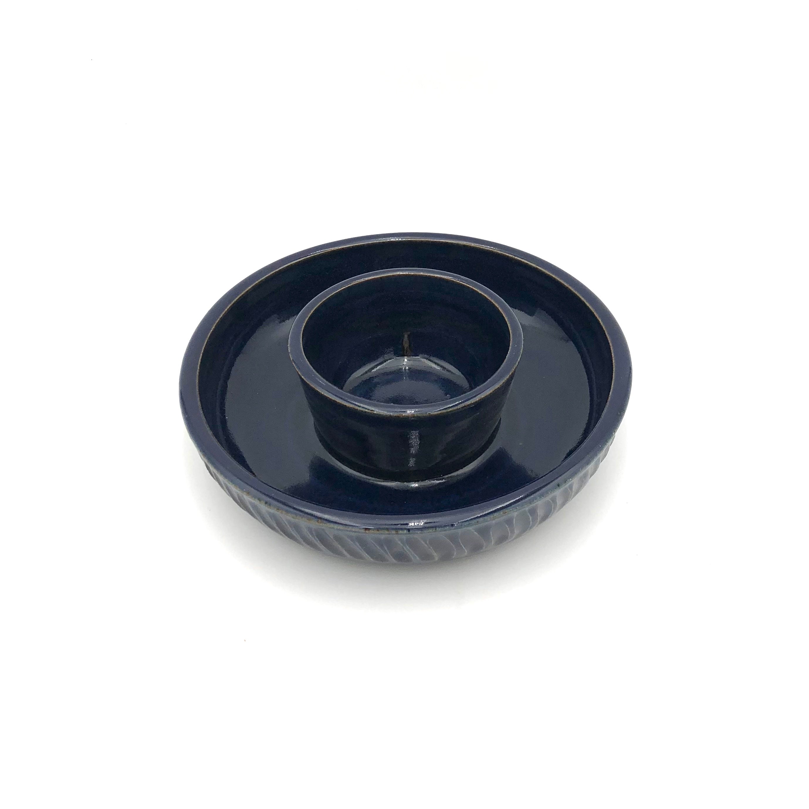 Coburn Small Fluted Dark Blue Chip and Dip Serving Set - Perfect for Parties, Entertaining, and Snacking at Home