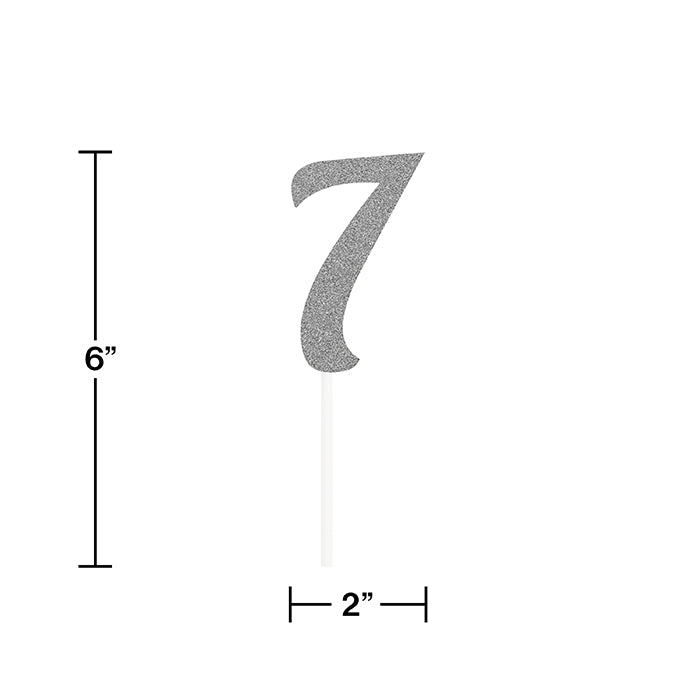 12-Piece Bulk Number 7 Silver Glitter Cake Toppers for Birthday Party Decorations, Wedding Celebrations, and Anniversary Cakes