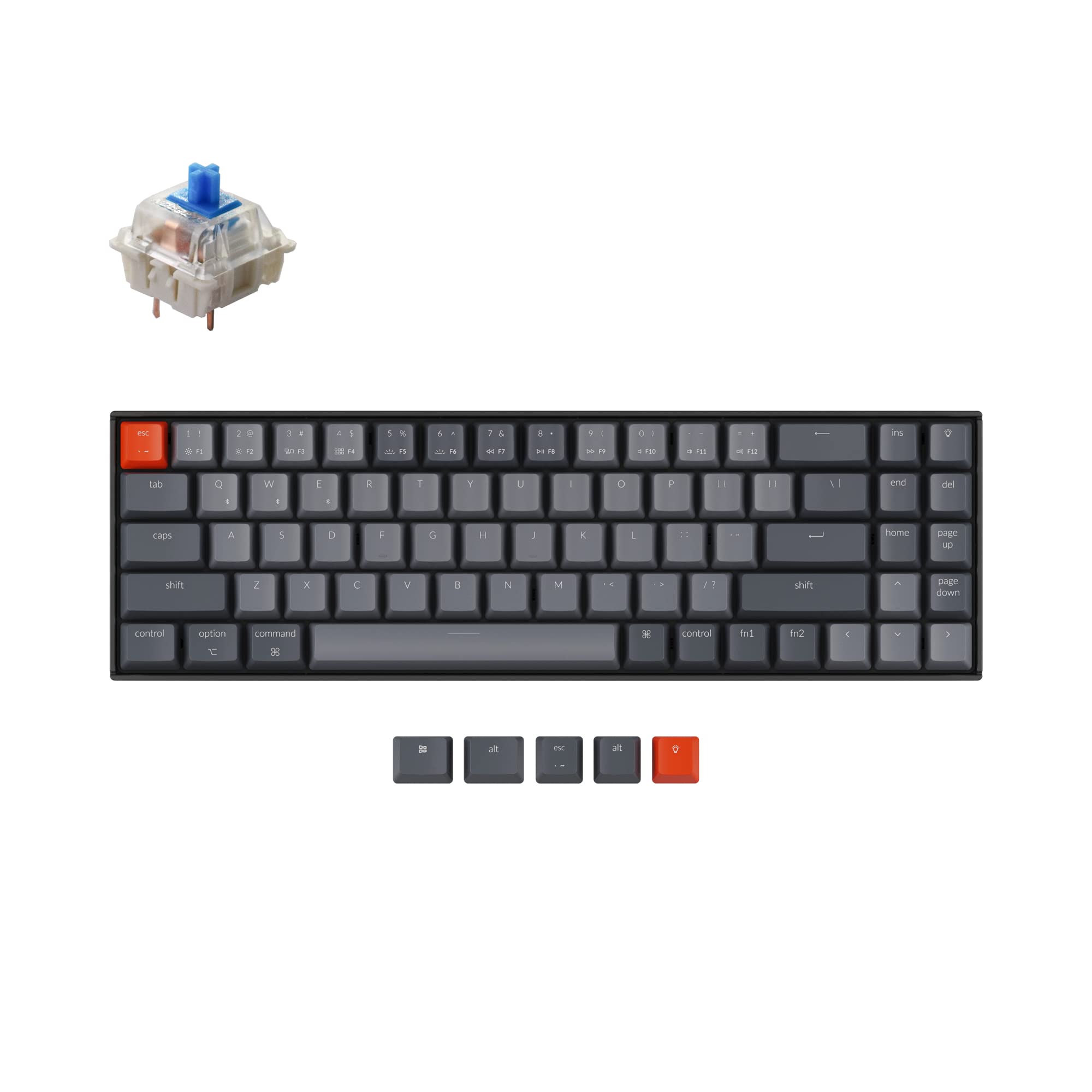 Keychron K14 70% Compact 72-Key Hot-Swappable Bluetooth/USB Wired Mechanical Gaming Keyboard - Gateron G Pro Blue Switches, White LED Backlight, Multi-Device Support for Mac & Windows - Perfect for Office Work, Gaming, and Programming