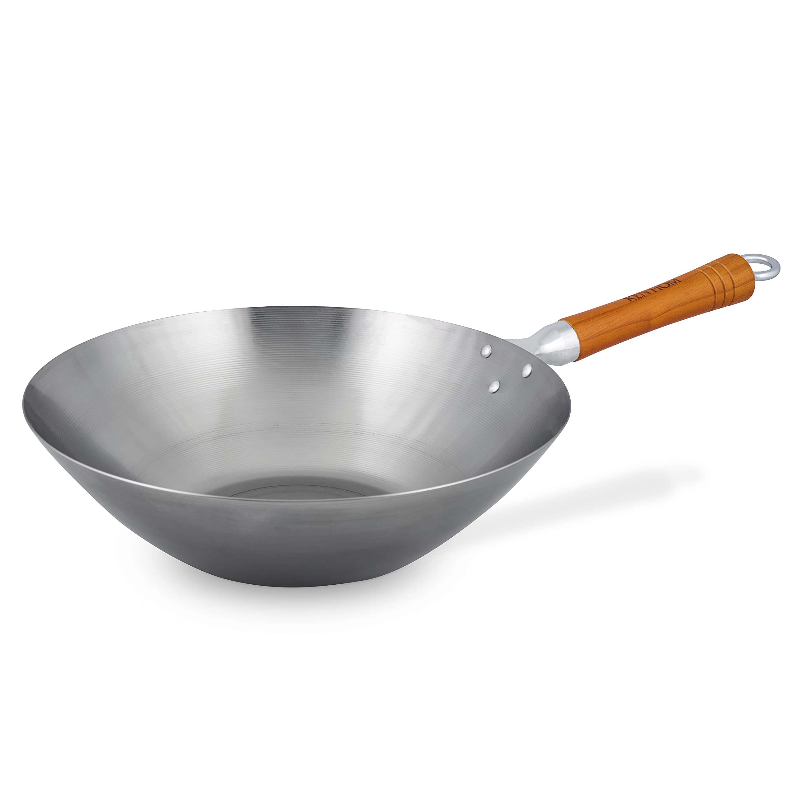 Ken Hom 10-Piece Carbon Steel Wok Set - 31cm Traditional Chinese Stir Fry Pan with Wooden Handle, Flat Base, Non-Induction, Dishwasher Not Recommended - Perfect for Home Cooking, Stir Frying, Deep Frying & Asian Cuisine