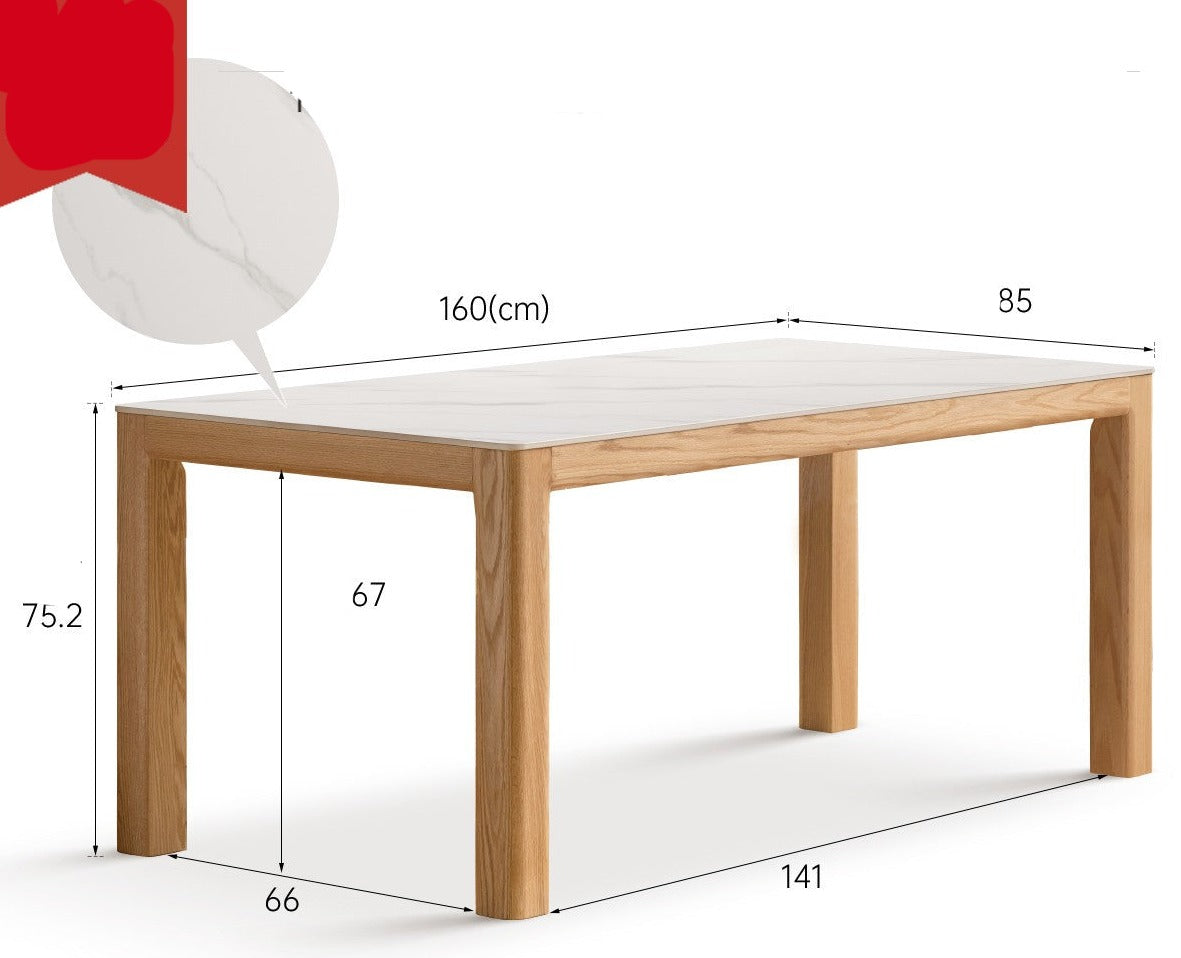 Solid Oak Wood Dining Table - Simple Modern Design for Kitchen, Dining Room & Small Spaces