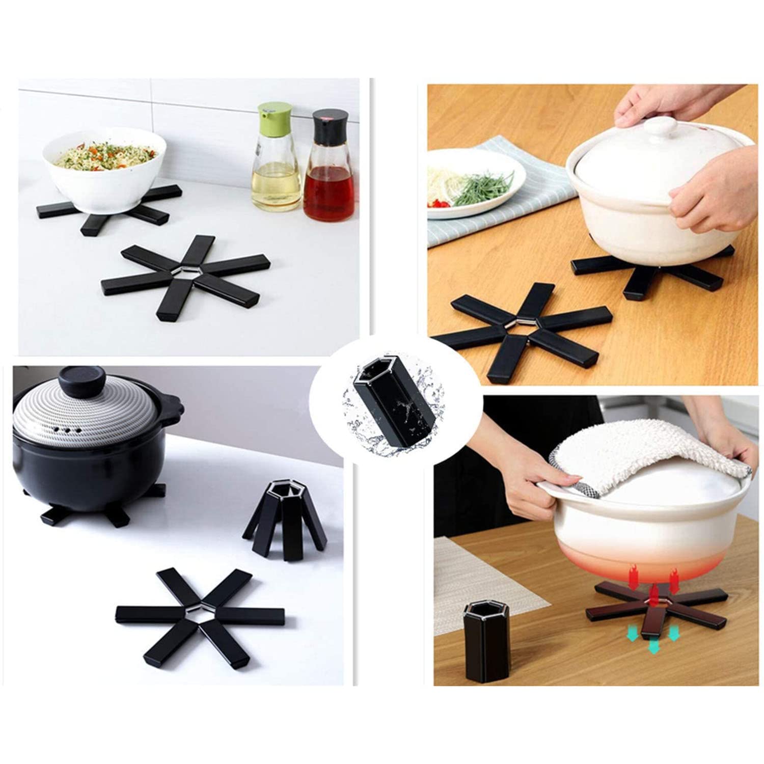 Foldable Silicone Heat Resistant Trivets - Non-Slip Insulated Hot Pot Stands & Table Protectors (6-Pack) - Perfect for Kitchen Countertops, Dining Tables, and Outdoor BBQ Cooking