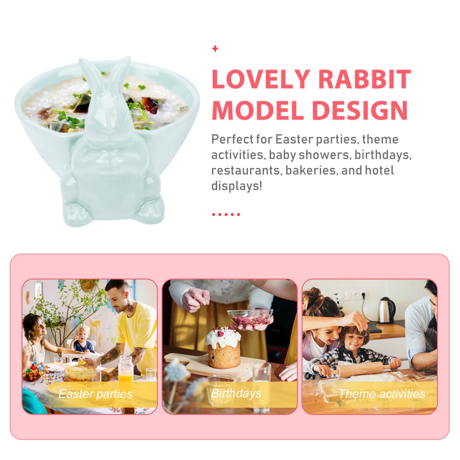 DOITOOL Ceramic Bunny Candy Dish - Easter Rabbit Bowl for Fruit, Snacks, Salad & Desserts - Blue Decorative Serving Bowl for Easter, Parties & Home Decor