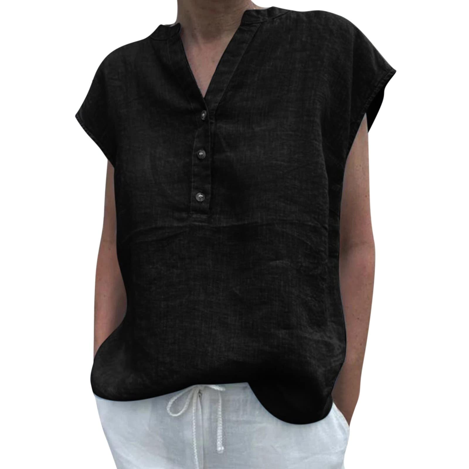 Women's Short Sleeve Button Down Blouse - Solid Color Cotton Blend Casual Shirt for Juniors & Adults | Perfect for Office Wear, Date Night & Summer Outfits