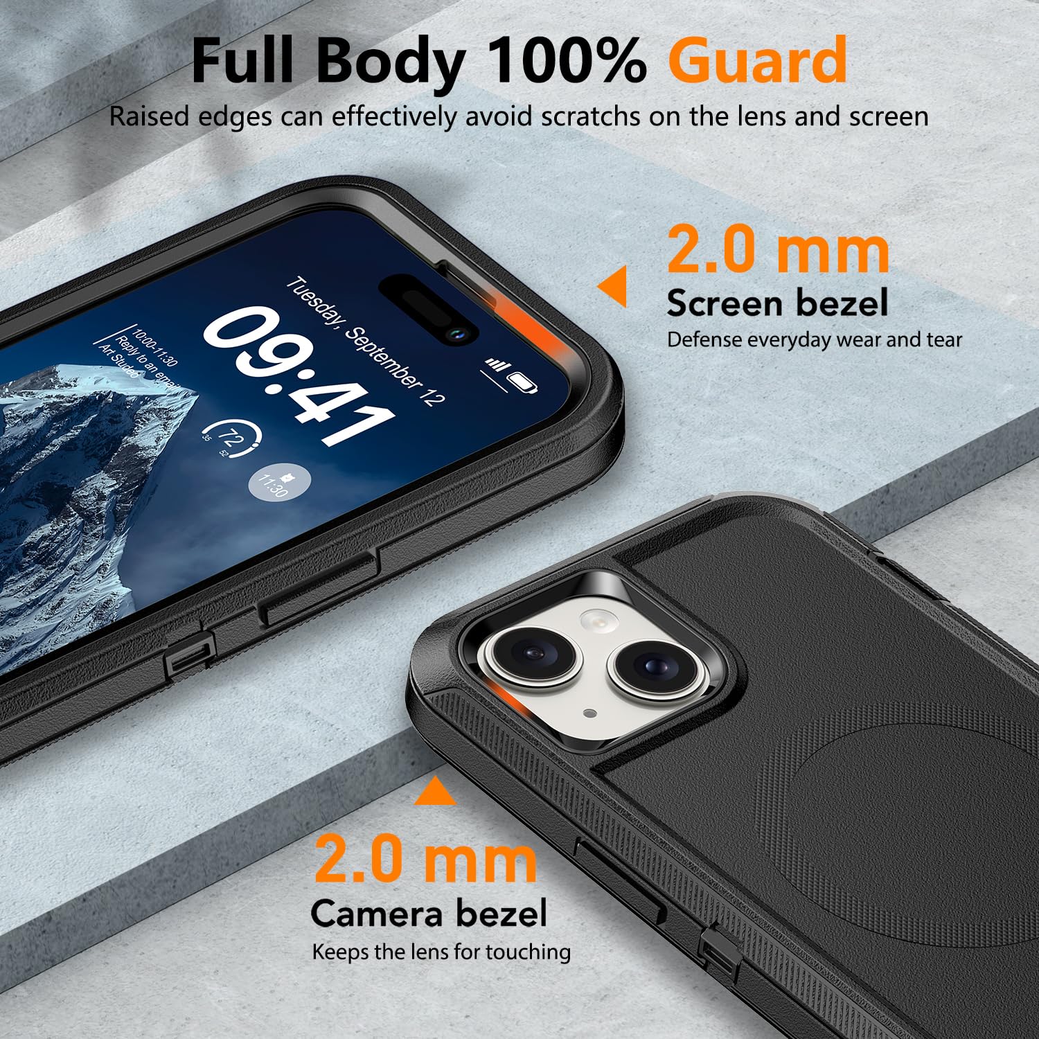 Heavy Duty Magnetic Phone Case with Belt Clip Holster - Shockproof Protective Cover for iPhone 13/14/15 (6.1 Inch) - Dark Black | Perfect for Outdoor Activities, Construction Work & Active Lifestyles