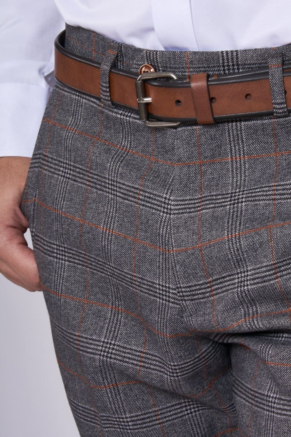 Marc Darcy Jenson Grey Check Trousers for Men - Classic Plaid Dress Pants for Office, Business & Formal Occasions