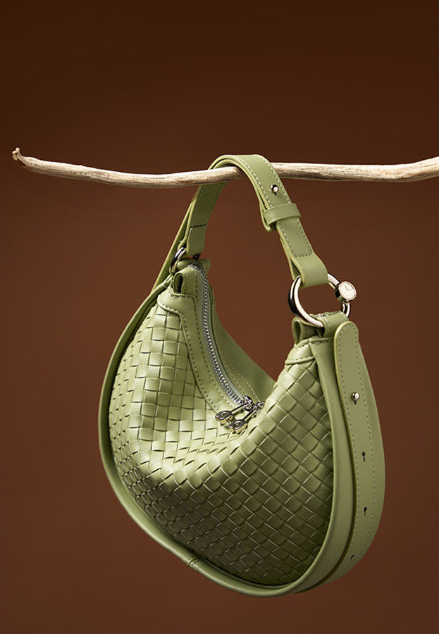 Stylish Woven Crescent Leather Crossbody Bag for Women - Perfect for Work, Travel & Everyday Use