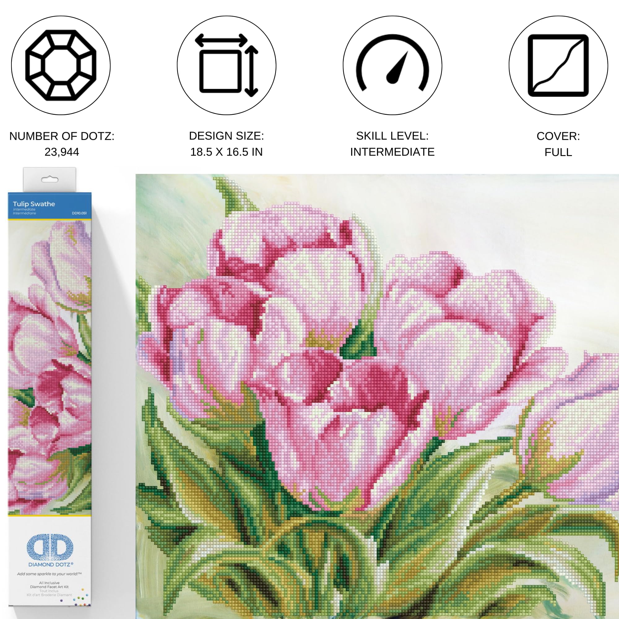 Diamond Dotz Tulip Swathe Diamond Painting Kit for Adults - 16x20 Inch DIY Diamond Art with Dotz Gems | Relaxing Creative Craft for Home Decor & Stress Relief
