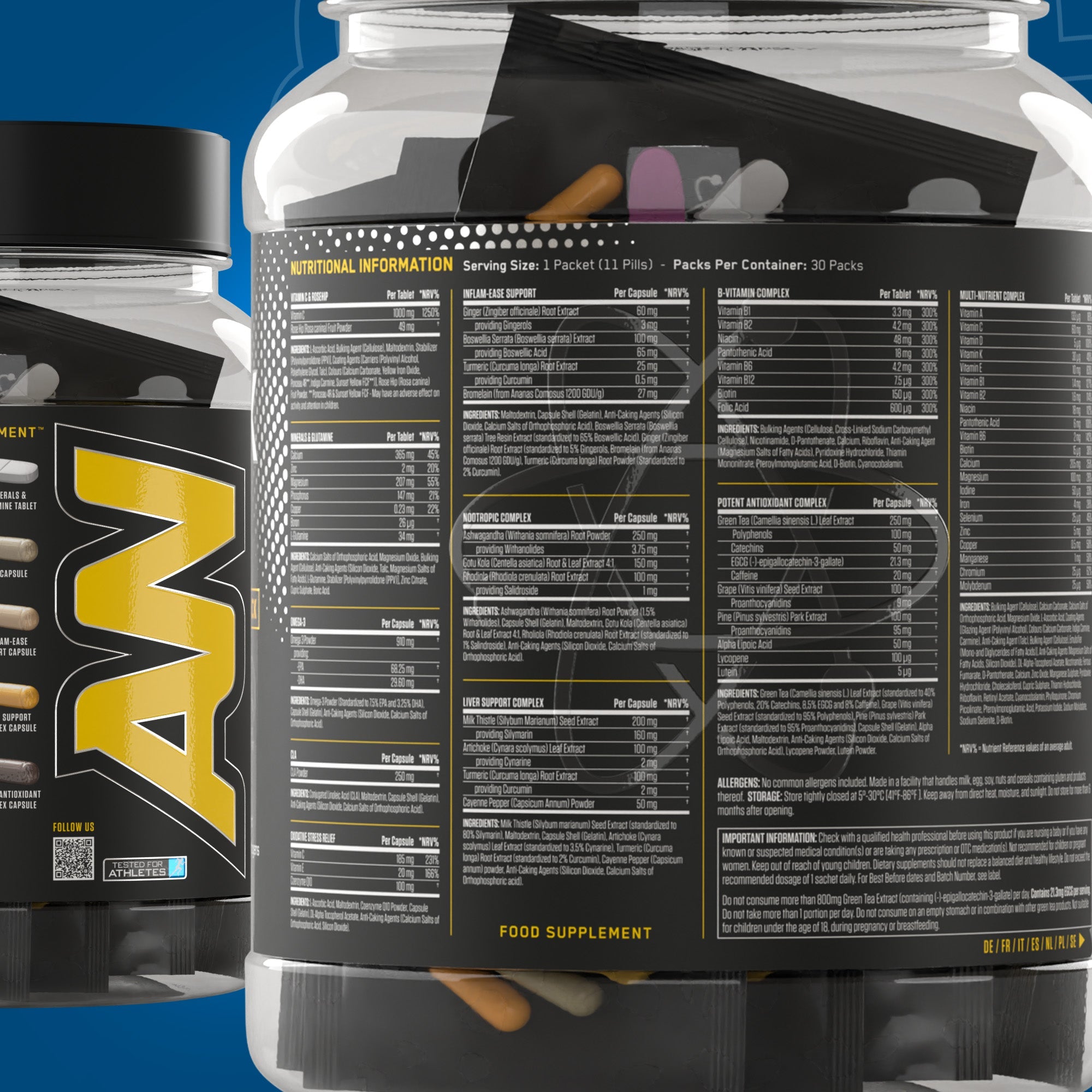 Applied Nutrition Black Stak Ultimate Health Pack - 30 Sachets for Men's Performance & Recovery | Pre-Workout, Muscle Growth & Energy Boost