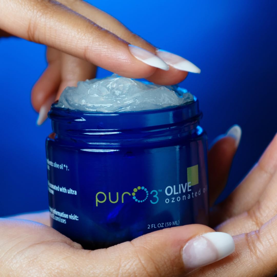PurO3 Ozonated Olive Oil – Organic, Natural Face & Body Moisturizer – Healing O3 Therapy Salve for Dry Skin, Eczema & Acne – Oxygenated Beauty Cream in Glass Jar (2 oz) – Perfect for Daily Skincare Routine & Post-Treatment Recovery
