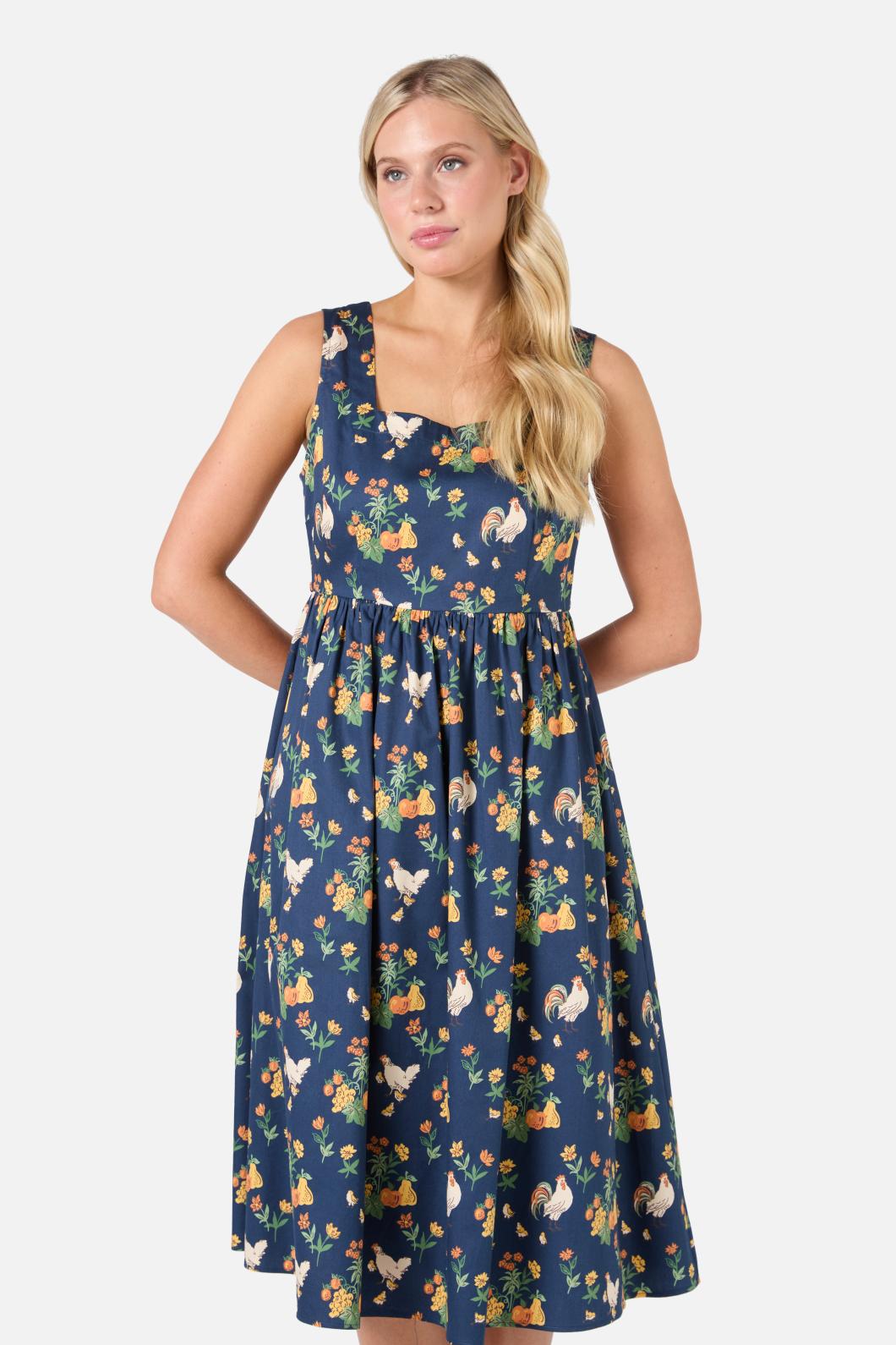 Chickens Midi Dress for Women - Floral Print Summer Casual Dress with Pockets | Perfect for Beach, Vacation & Date Night Outfits