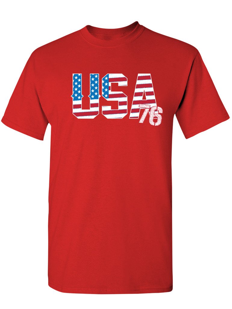 USA 76 American Flag Tee for Men - Patriotic Red XL Shirt for 4th of July