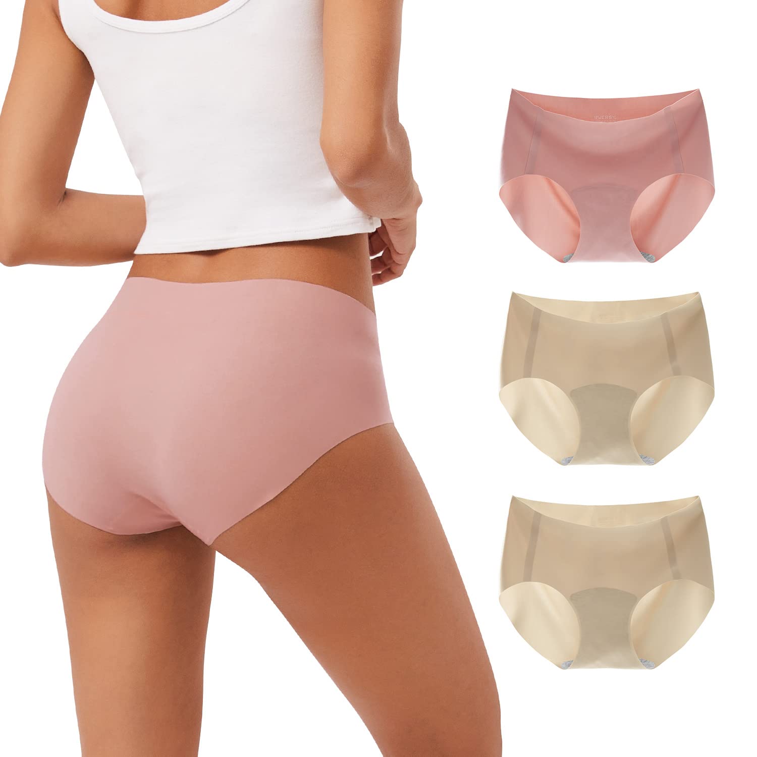 INNERSY Women's Seamless No Show Hipster Panties - 3 Pack Invisible Underwear for Everyday Comfort | Perfect for Yoga, Workout & Tight Clothing