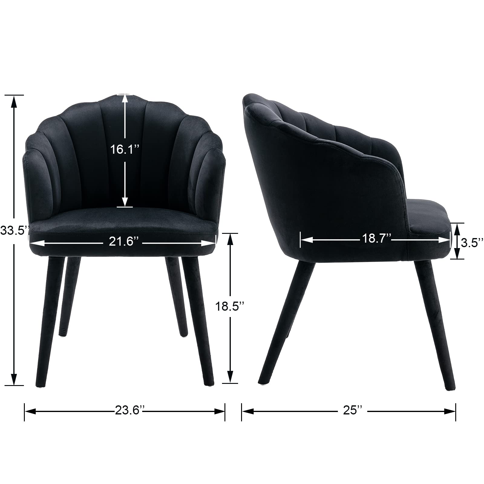 Black Velvet Dining Chairs Set of 2 - Modern Upholstered Accent Chairs with Wood Legs for Kitchen, Living Room & Dining Room - Perfect for Home Decor, Entertaining Guests & Cozy Seating