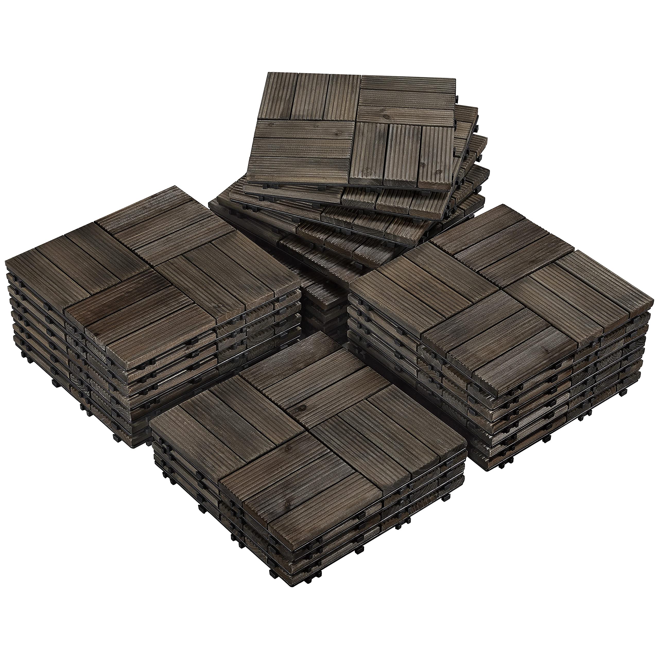 Yaheetech 27 Pack 12 x 12 Inch Interlocking Patio Tiles - Solid Wood Decking Tiles for Balcony, Garden, Poolside, Front & Back Yard - Outdoor Flooring Solution for DIY Decks, Porches & Terraces (Black)