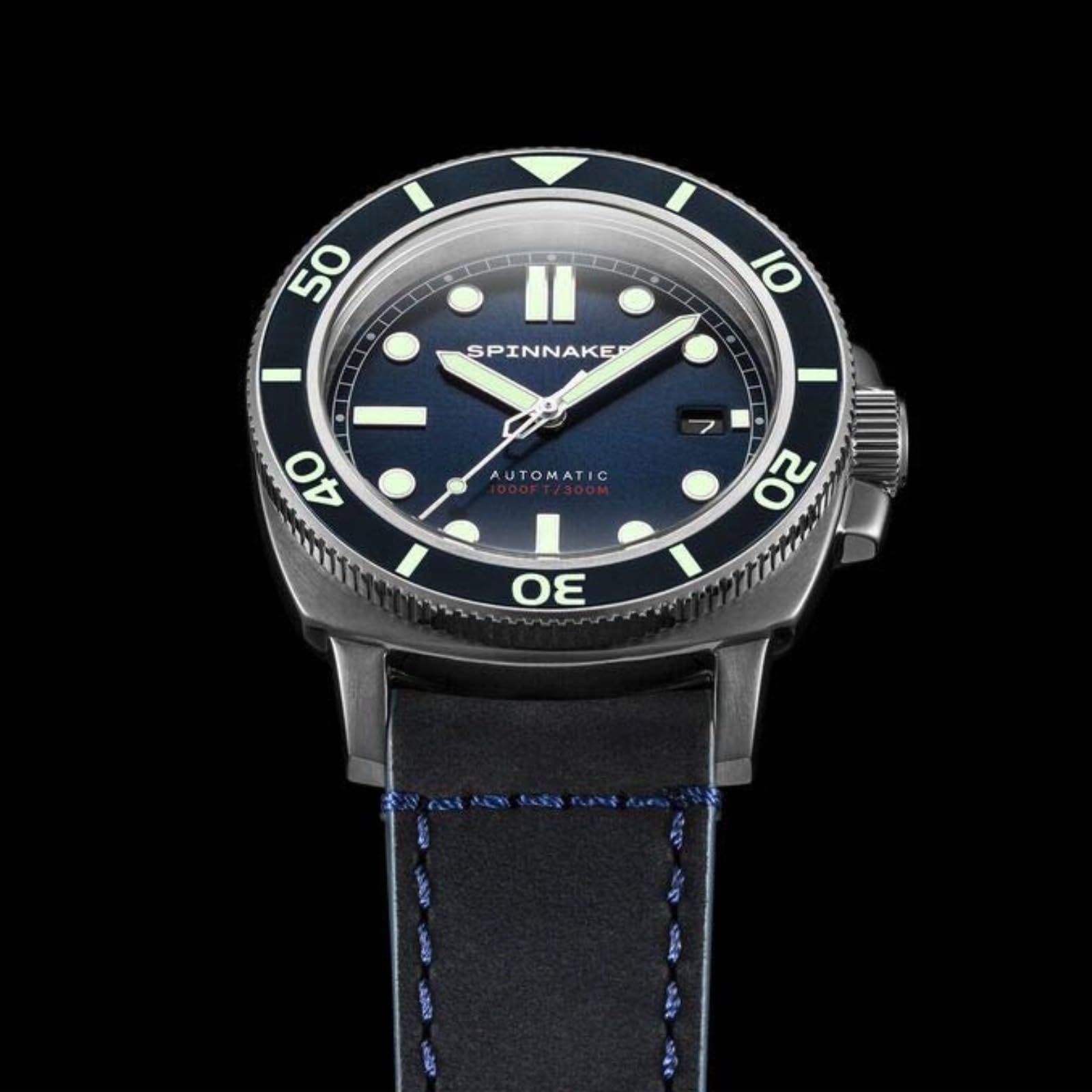 Spinnaker Hull Men’s Automatic Dive Watch - 42mm Stainless Steel Case, Black Leather Strap, 300m Water Resistance, SP-5088-02 Arctic Blue - Perfect for Scuba Diving, Swimming & Everyday Wear