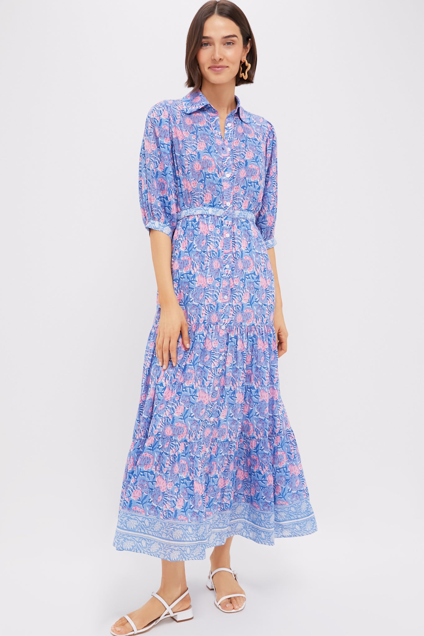 Blue and Pink Printed Blair Maxi Dress for Women - Flowy Summer Beach Dress, Boho Chic Party Outfit, Casual Daytime Wear