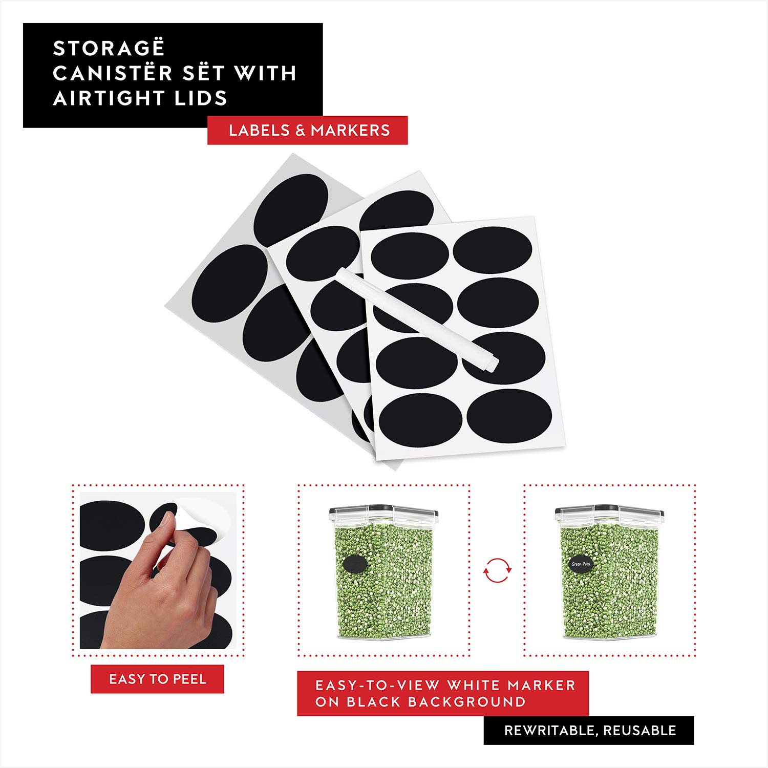 DWËLLZA 14-Piece Airtight Food Storage Container Set for Sugar, Flour, Pasta & Spaghetti - BPA-Free Plastic Kitchen Canisters with Lids, Marker & Labels - Perfect for Pantry Organization, Baking Supplies & Meal Prep Storage