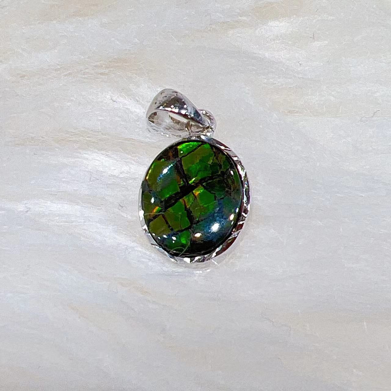 Authentic Sterling Silver Dragon Skin Ammolite Pendant Necklace – Natural Iridescent Gemstone Jewelry for Women, Gift for Her, Perfect for Special Occasions & Boho Fashion