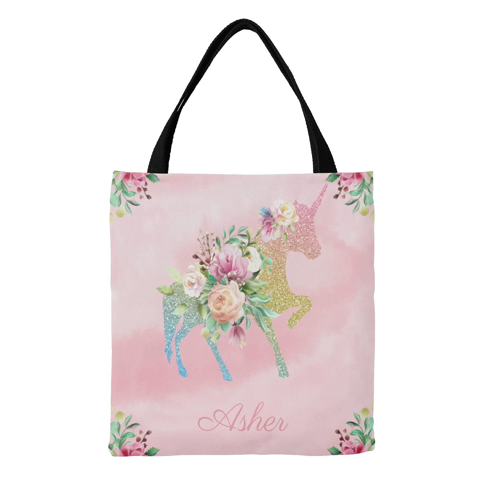 Personalized Deer Floral Pink Canvas Tote Bags for Women & Kids - Reusable Shopping Bags, Travel Tote, School Handbag Gift - Perfect for Grocery Shopping, Beach Trips, and Daily Use