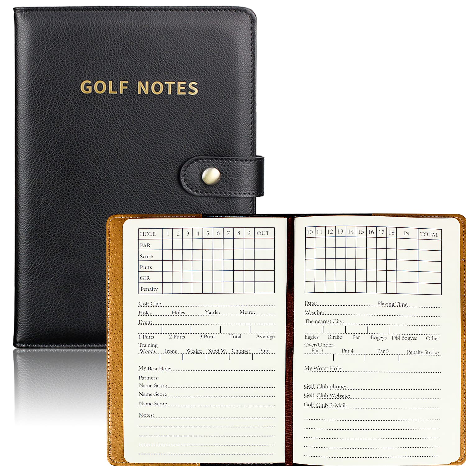 Premium Leather Golf Scorecard Holder with 200 Pages - Golf Notebook Log Journal & Yardage Book - Perfect Golf Gifts for Men & Women - Ideal for Tracking Scores, Yardages & Game Improvement on the Course