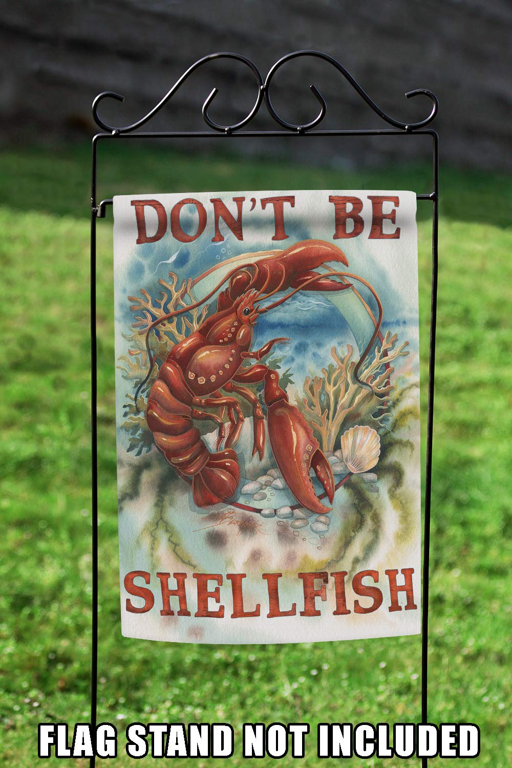 Don't Be Shellfish Funny Garden Flag - 12x18 Inch Double Sided Outdoor House Decoration, Ocean Theme Yard Flag for Porch, Lawn & Beach House Decor