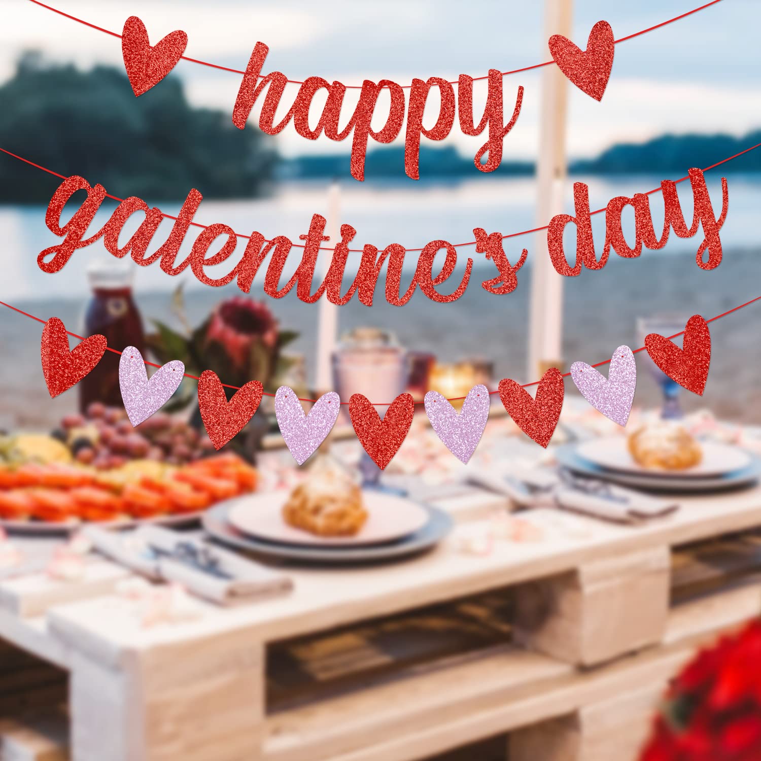 Galentine's Day Banner - Red Heart Felt Garland for Valentine's Dating Party Decorations - Happy Galentines Day Party Supplies - Perfect for Home, Office & Romantic Date Night Decor
